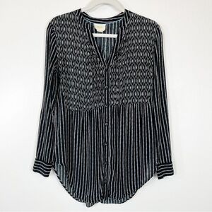 Anthropologie Maeve Long Roll Tab Sleeves Button Down Top Black Size 4